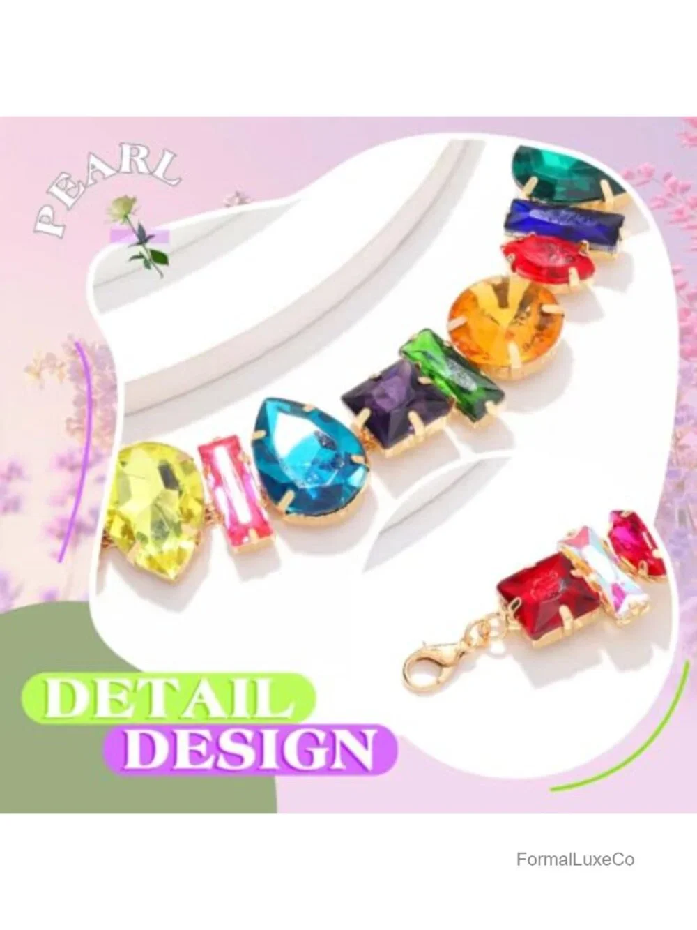 Alloy Gemstone Rhinestone Choker Necklace with Lobster Clasp Adjustable Chain